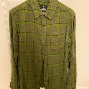 PRANA moss green plaid shirt